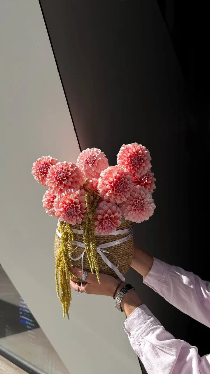 Dahlia Amaranth Basket — designer bouquet by WTF! Dnipro