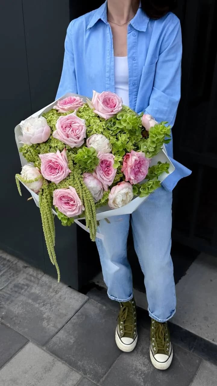 Green Pink Bloom — designer bouquet by WTF! Dnipro