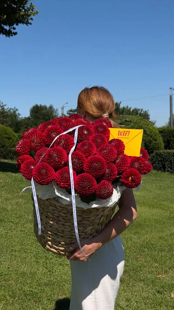 Red Dahlia Basket — авторський букет від WTF! Дніпро