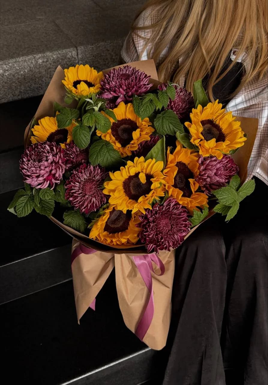 Solar Mum Burst — designer bouquet by WTF! Dnipro
